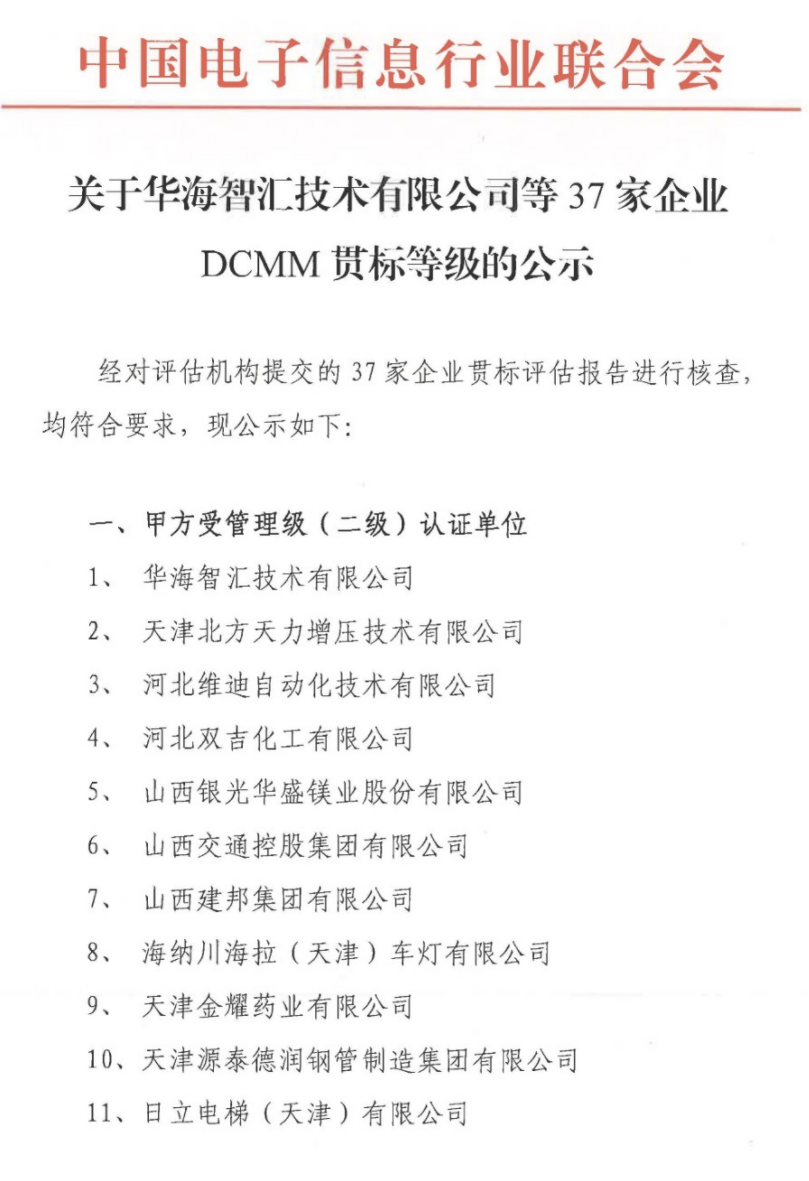 DCMM貫標等級公示1